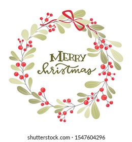 Christmas wreath with cherries, branches and message