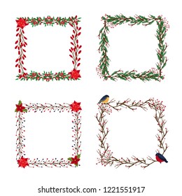 Christmas Wreath Clipart Frame With Poinsettia, Leaves And Twigs