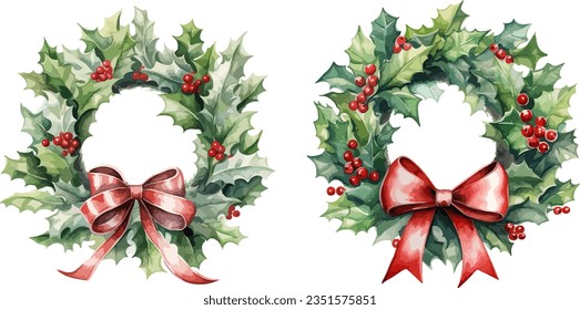 Christmas wreath clipart, isolated vector illustration.