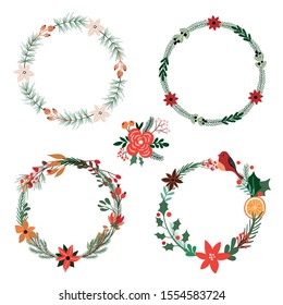 Christmas wreath collection with seasonal plants and flowers