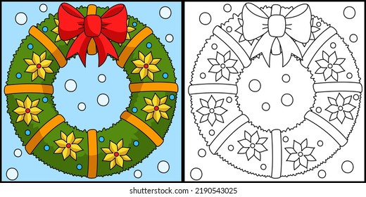 Christmas Wreath Coloring Page Illustration