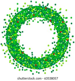 Christmas wreath composed of multi-colored dot confetti