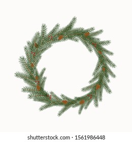 Christmas wreath with cones and berries isolated on a white background