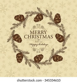 Christmas wreath with cones.drawing