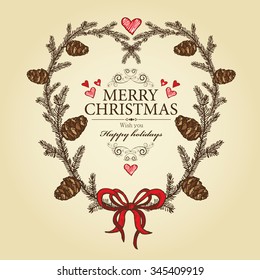 Christmas wreath with cones.drawing