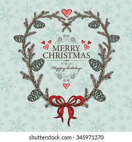 Christmas wreath with cones.drawing