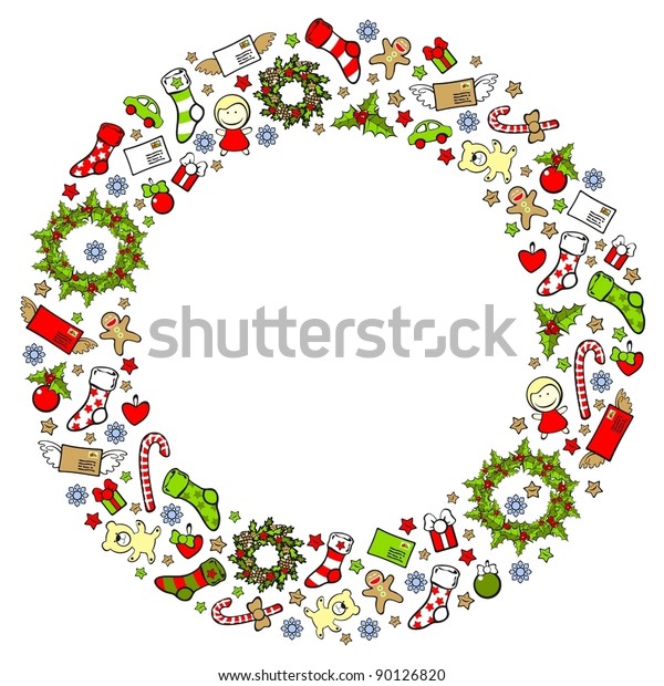 Christmas wreath consisting of holiday elements\
and symbols