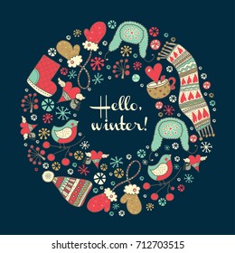 Christmas wreath. Cute winter motif,