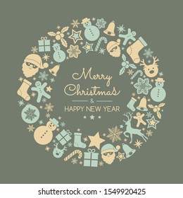 Christmas wreath with decoration and festive elements. Vector.