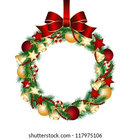 Christmas wreath decoration from fir branches. Vector illustration