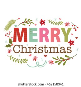 Christmas wreath with decoration Merry Christmas Letter design