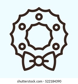 Christmas Wreath Decoration Minimalistic Flat Line Outline Stroke Icon Pictogram Symbol Set 