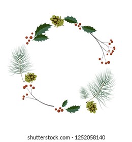 Christmas wreath. Decoration of New Year and Christmas. Illustration for cards, invitations. Vector illustration. Traditional decoration.