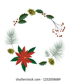 Christmas wreath. Decoration of New Year and Christmas. Illustration for cards, invitations. Vector illustration. Traditional decoration.