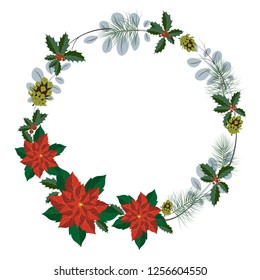 Christmas wreath. Decoration of New Year and Christmas. Illustration for cards, invitations. Traditional decoration. Vector illustration.