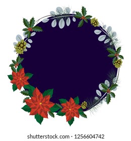 Christmas wreath. Decoration of New Year and Christmas. Illustration for cards, invitations. Traditional decoration. Vector illustration.