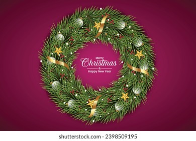 Christmas wreath decoration with pine branch,christmas ball and christmas element Vector illustration