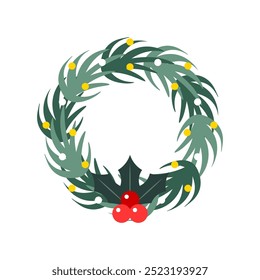 Christmas wreath decorations in various variations, digital art illustrations.