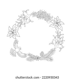 Christmas Wreath. Decorative Winter Frame. Vector.