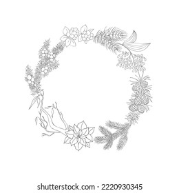 Christmas Wreath. Decorative Winter Frame. Vector.