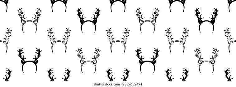 Christmas wreath with deer antlers on a white background. Festive headdress. Seamless pattern.