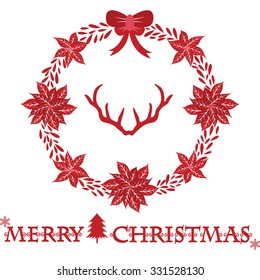Christmas wreath with Deer Antlers.Merry Christmas.