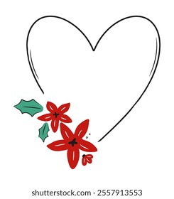 Christmas wreath in a delicate floral design, created in a playful doodle style.