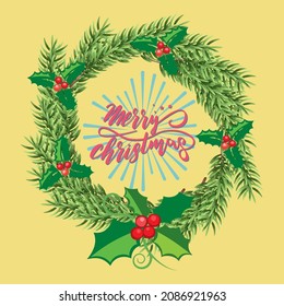 Christmas wreath design background. Merry Christmas and Happy new year 2022