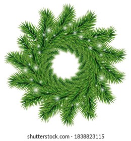 
Christmas wreath design of fir branches on white background