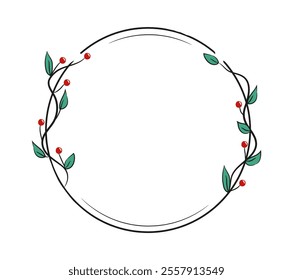 Christmas wreath designed as a floral frame in a whimsical doodle style.