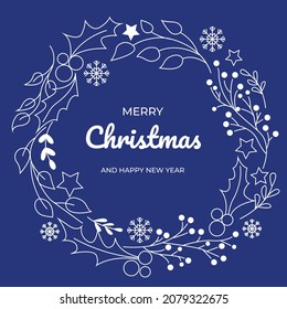 Christmas wreath with different plants. Christmas cards. Vector illustration