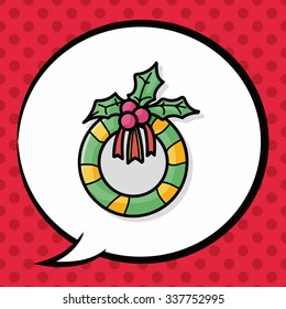 Christmas wreath doodle, speech bubble