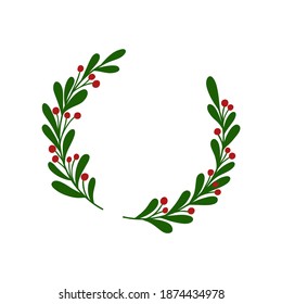 Christmas wreath in doodle style isolated on white background. Holiday frame vector illustration. Xmas winter design. Vector illustration. Festive decorative symbol.