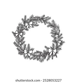 Christmas wreath in doodle style. Vector