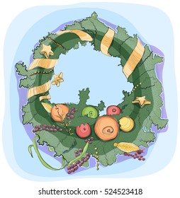 Christmas wreath doodle. Vector illustration.