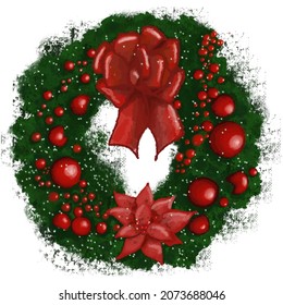 christmas wreath drawing illustration winter