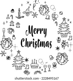 Christmas wreath drawn with black lines