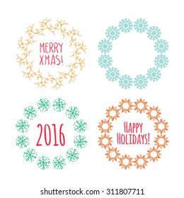 Christmas wreath drawn. Vector set. Elements page decoration, cards, banners on black blackboard