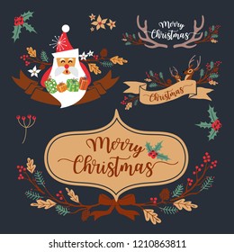 Christmas Wreath Elements and Decoration Design. Vector Illustration