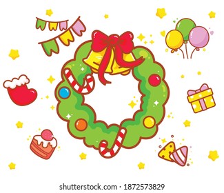 The christmas wreath and elements hand draw illustration Premium Vector