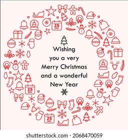 Corona navideña con elementos de navidad, simples ilustraciones vectoriales.