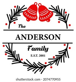 Christmas wreath. Family, wedding  celebration  monogram. Place for text. Vector 