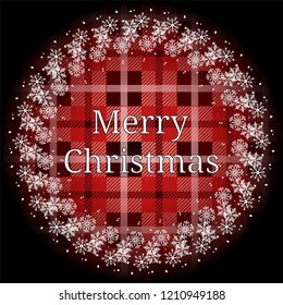 Christmas wreath with fir branches and cones on tartan background. Vector illustration. eps10