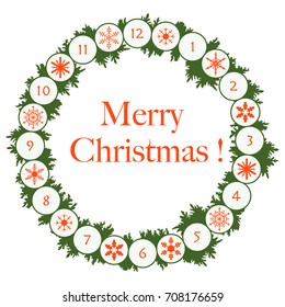 Christmas wreath with fir branches and snowflakes. New year and christmas symbols. 