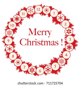 Christmas wreath with fir branches and snowflakes. New year and christmas symbols. 