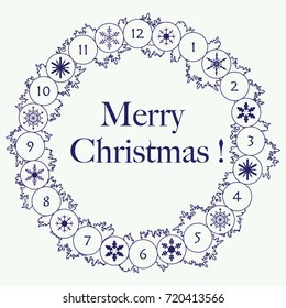 Christmas wreath with fir branches and snowflakes. New year and christmas symbols. 