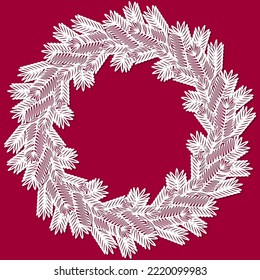 Christmas wreath of fir branches. Template for laser cutting of paper, wood, metal. For festive design of interior decorations, Christmas decorations, stencils, silkscreen printing, scrapbooking, post
