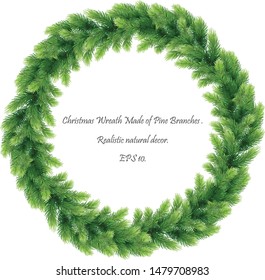 Christmas wreath. Fir evergreen wreath with pine . New year decoration. Christmas holiday. New year xmas. EPS 10 vector