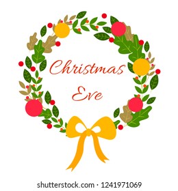 Christmas wreath flat design. Unique design for your greeting cards, banners, flyers. Vector illustration in modern style.