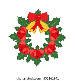 Christmas wreath in flat design. Vector illustration.